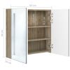 LED Bathroom Mirror Cabinet White and Oak 24.4"x5.5"x23.6"