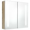 LED Bathroom Mirror Cabinet White and Oak 24.4"x5.5"x23.6"