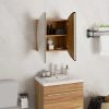 Bathroom Cabinet with Round Mirror&LED Oak 15.7"x15.7"x6.9"