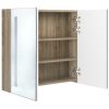 LED Bathroom Mirror Cabinet White and Oak 24.4"x5.5"x23.6"