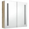 LED Bathroom Mirror Cabinet White and Oak 24.4"x5.5"x23.6"